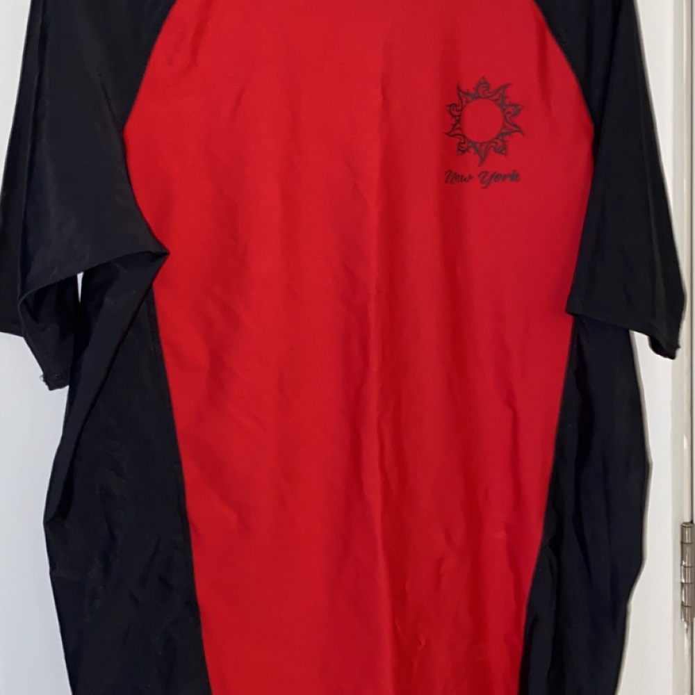 Men's Red and Black Raglan Short-Sleeve Tee with Chest Graphic